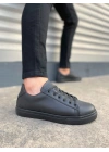 JY122 Mode Bağcıklı Cilt Erkek Günlük Sneaker Ayakkabı CST - Siyah