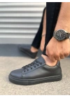 JY122 Mode Bağcıklı Cilt Erkek Günlük Sneaker Ayakkabı CST - Siyah