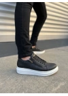 JY155 Warrior Bağcıklı ve Fermuarlı Cilt Erkek Günlük Sneaker Ayakkabı CBT - Siyah