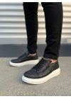 JY155 Warrior Bağcıklı ve Fermuarlı Cilt Erkek Günlük Sneaker Ayakkabı CBT - Siyah