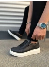 JY155 Warrior Bağcıklı ve Fermuarlı Cilt Erkek Günlük Sneaker Ayakkabı CBT - Siyah