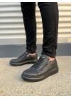 JY155 Warrior Bağcıklı ve Fermuarlı Cilt Erkek Günlük Sneaker Ayakkabı CST - Siyah