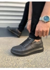 JY155 Warrior Bağcıklı ve Fermuarlı Cilt Erkek Günlük Sneaker Ayakkabı CST - Siyah