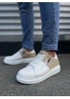JY155 Warrior Bağcıklı ve Fermuarlı Cilt Süet Erkek Günlük Sneaker Ayakkabı CSBT - Beyaz/Krem