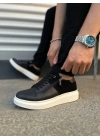 JY155 Warrior Bağcıklı ve Fermuarlı Cilt Süet Erkek Günlük Sneaker Ayakkabı CSBT - Siyah