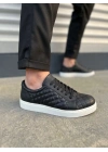 JY166 Prestige Bağcıklı Cilt Kapitone Desenli Erkek Günlük Sneaker Ayakkabı CBT - Siyah