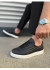 JY166 Prestige Bağcıklı Cilt Kapitone Desenli Erkek Günlük Sneaker Ayakkabı CBT - Siyah