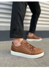 JY166 Prestige Bağcıklı Cilt Kapitone Desenli Erkek Günlük Sneaker Ayakkabı CBT - Taba