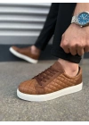 JY166 Prestige Bağcıklı Cilt Kapitone Desenli Erkek Günlük Sneaker Ayakkabı CBT - Taba