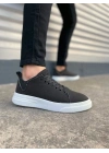 JY204 Flex Bağcıklı Keten Kumaş Erkek Günlük Sneaker Ayakkabı KBT - Siyah