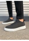 JY204 Flex Bağcıklı Keten Kumaş Erkek Günlük Sneaker Ayakkabı KBT - Siyah