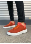 JY204 Flex Bağcıklı Keten Kumaş Erkek Günlük Sneaker Ayakkabı KBT - Turuncu