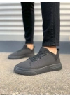 JY204 Flex Bağcıklı Keten Kumaş Erkek Günlük Sneaker Ayakkabı KST - Siyah