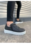 JY502 Bold Bağcıklı Cilt Erkek Günlük Sneaker Ayakkabı CBT - Siyah