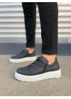 JY502 Bold Bağcıklı Cilt Erkek Günlük Sneaker Ayakkabı CBT - Siyah
