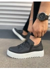 JY502 Bold Bağcıklı Cilt Erkek Günlük Sneaker Ayakkabı CBT - Siyah