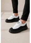 JY507 Dara Bağcıklı Cilt Erkek Günlük Sneaker Ayakkabı CST Beyaz/Siyah