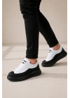 JY507 Dara Bağcıklı Cilt Erkek Günlük Sneaker Ayakkabı CST Beyaz/Siyah