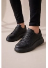 JY507 Dara Bağcıklı Cilt Erkek Günlük Sneaker Ayakkabı CST Siyah