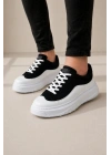 JY507 Dara Bağcıklı Süet Cilt Erkek Günlük Sneaker Ayakkabı SCBT Siyah/Beyaz