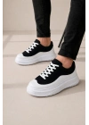 JY507 Dara Bağcıklı Süet Cilt Erkek Günlük Sneaker Ayakkabı SCBT Siyah/Beyaz