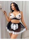 Kadın Büyük Beden  Seksi Hizmetçi Kostüm Fantezi Transparan Tül Fantezi Erotik 8006