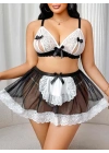 Kadın Büyük Beden  Seksi Hizmetçi Kostüm Fantezi Transparan Tül Fantezi Erotik 8006