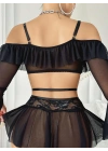 Kadın Siyah Etek Bustiyer Sexy Gecelik Takım 2157