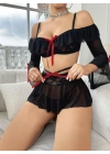 Kadın Siyah Etek Bustiyer Sexy Gecelik Takım 2157