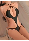 Kadın Siyah Fantezi Boyundan Bağlama Halka Detaylı Sexi Kostüm 2046