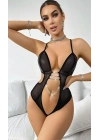 Kadın Siyah Fantezi Kostüm Göğüs dekolte Zincir Detaylı 2052