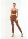 KAHVE MI Emay 3921 Soft Seamless Ripli Tayt Yoga Takımı