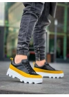Kb-056 Kuback Siyah Sarı Detaylı Beyaz Yüksek Taban Günlük Erkek Spor Ayakkabı