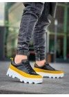 KB-056 Kuback Siyah Sarı Detaylı Beyaz Yüksek Taban Günlük Spor Ayakkabı