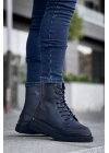 Kb-0991 Kuback Siyah Cilt Siyah Yüksek Taban Bağcıklı Postal Erkek Bot