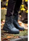 Kb-0993 Kuback Siyah Cilt Siyah Yüksek Taban Postal Erkek Bot