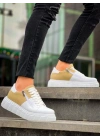 KB-X155 Kuback Beyaz Cilt Bej Süet Detaylı Beyaz Yüksek Taban Günlük Spor Ayakkabı