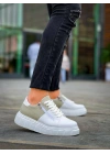 KB-X155 Kuback Beyaz Cilt Gri Süet Detaylı Beyaz Yüksek Taban Günlük Spor Ayakkabı
