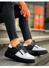 KB-X155 Kuback Beyaz Cilt Siyah Cilt Detaylı Siyah Yüksek Taban Günlük Spor Ayakkabı