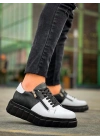 KB-X155 Kuback Beyaz Cilt Siyah Cilt Detaylı Siyah Yüksek Taban Günlük Spor Ayakkabı