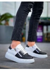 KB-X155 Kuback Siyah Cilt Beyaz Cilt Detaylı Beyaz Yüksek Taban Günlük Spor Ayakkabı