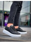 KB-X155 Kuback Siyah Cilt Detaylı Beyaz Yüksek Taban Günlük Spor Ayakkabı