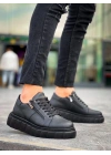Kb-x155 Kuback Siyah Cilt Detaylı Siyah Yüksek Taban Günlük Erkek Spor Ayakkabı