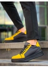 Kb-x46 Kuback Siyah Sarı Yüksek Siyah Taban Günlük Erkek Spor Ayakkabı