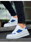 KB-X8 Kuback Beyaz Cilt Mavi Süet Detaylı Beyaz Yüksek Taban Günlük Spor Ayakkabı