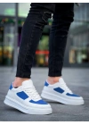 KB-X8 Kuback Beyaz Cilt Mavi Süet Detaylı Beyaz Yüksek Taban Günlük Spor Ayakkabı