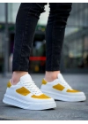 KB-X8 Kuback Beyaz Cilt Sarı Süet Detaylı Beyaz Yüksek Taban Günlük Spor Ayakkabı