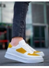 Kb-x8 Kuback Beyaz Cilt Sarı Süet Detaylı Beyaz Yüksek Taban Günlük Erkek Spor Ayakkabı