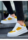KB-X8 Kuback Beyaz Cilt Sarı Süet Detaylı Beyaz Yüksek Taban Günlük Spor Ayakkabı