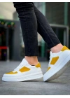 KB-X8 Kuback Beyaz Cilt Sarı Süet Detaylı Beyaz Yüksek Taban Günlük Spor Ayakkabı